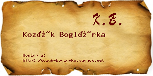 Kozák Boglárka névjegykártya